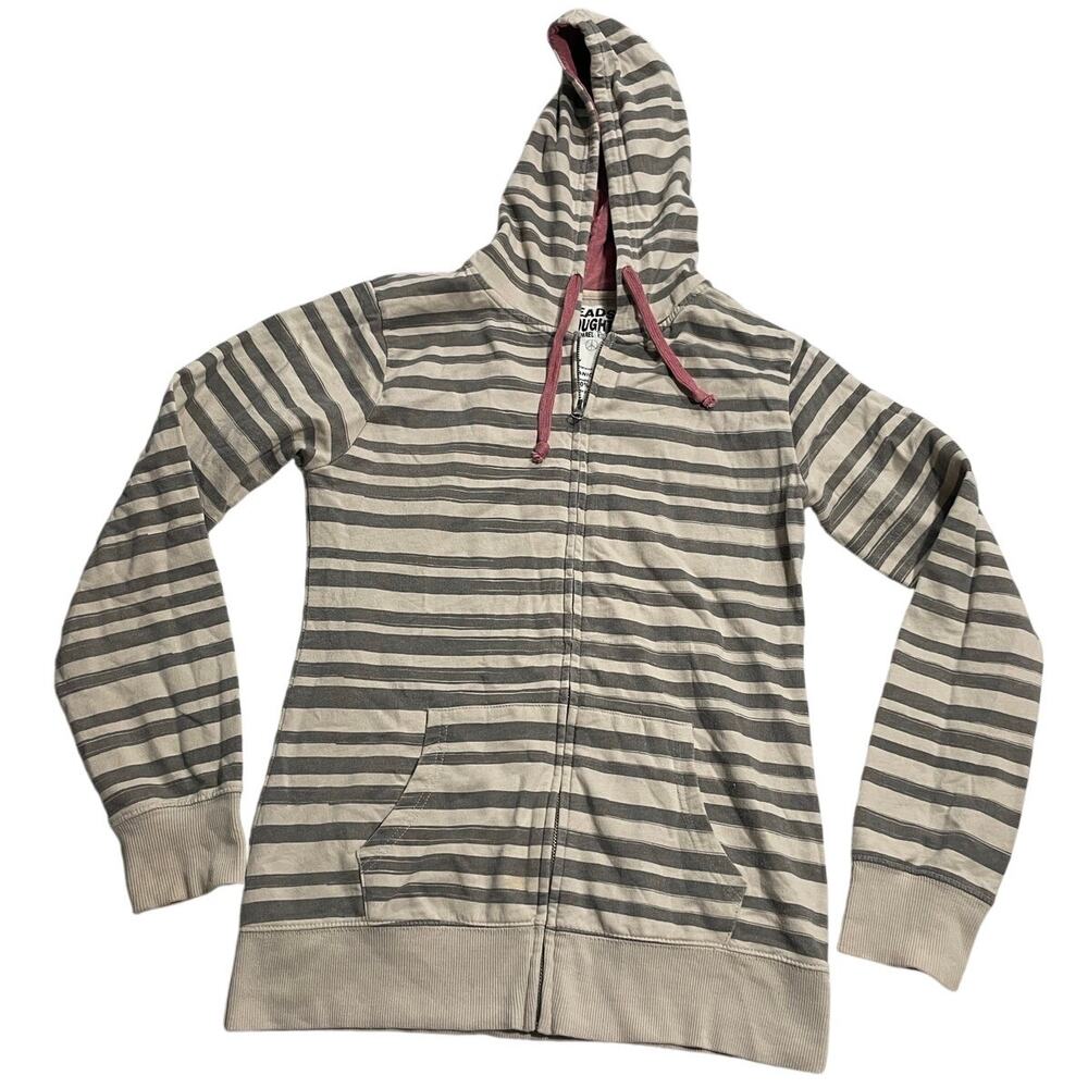 Threads 4 Thought Hoodie Full Zip Striped Mens Size XL Organic Cotton Cream Gray